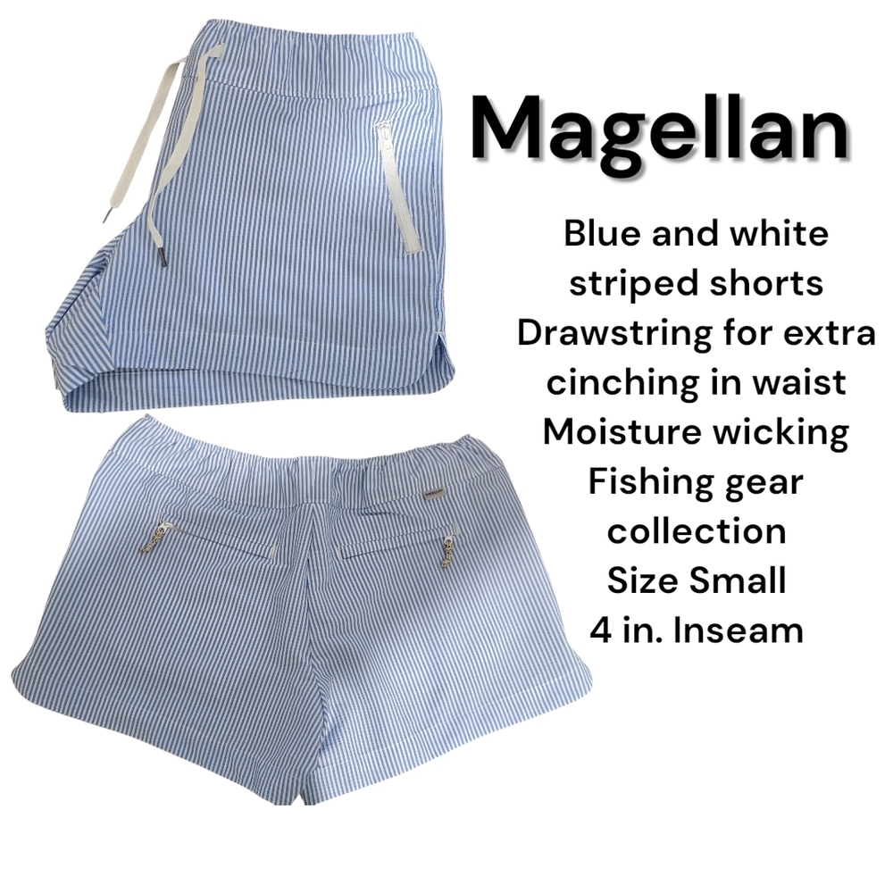 Magellan Outdoors Blue and White Striped Shorts